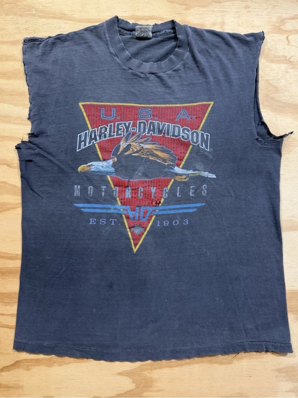 Vintage 90s Harley-Davidson Flying Eagle Chopped Faded Distressed T-Shirt L